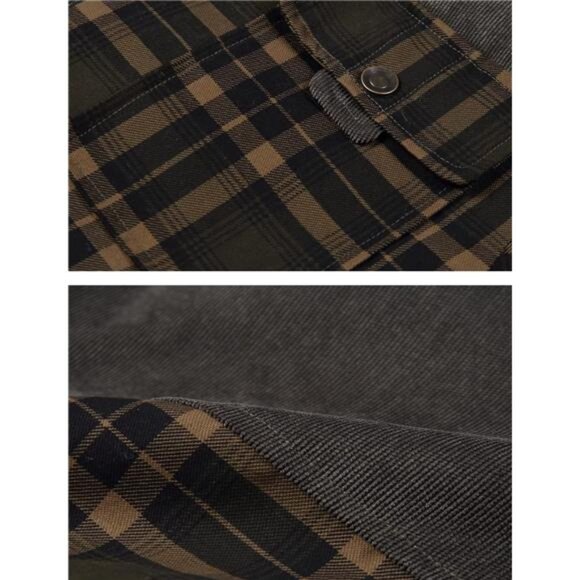 Men's Long Sleeve Sherpa Lined Shirt Jacket Flannel Plaid Fleece Coats‎ - Picture 6 of 6